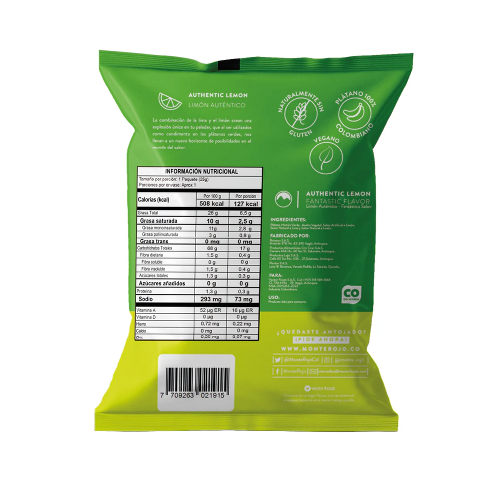 Platano verde sabor lima limón, Monterojo, Alimentos Sostenibles